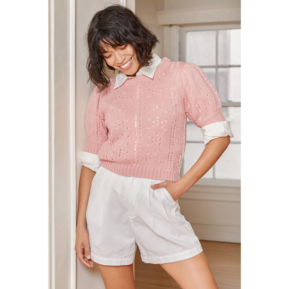 Lulus Simply Yours Blush Pink Pointelle Puff Sleeve Sweater - Size S